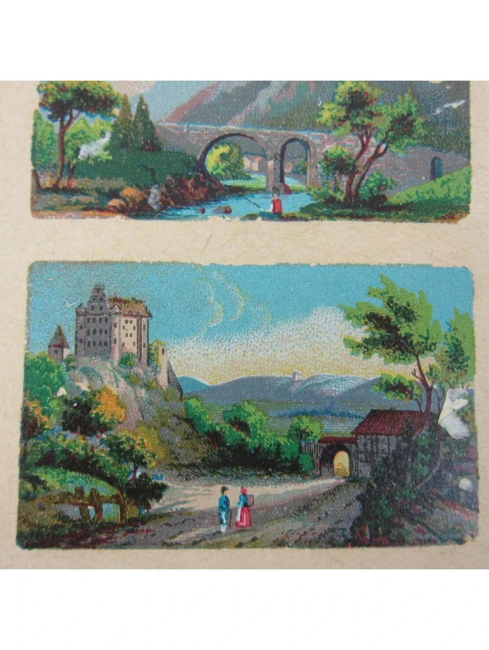 Antique Lithograph Print Samples Lot Mini Landscapes Towns Villages People RARE